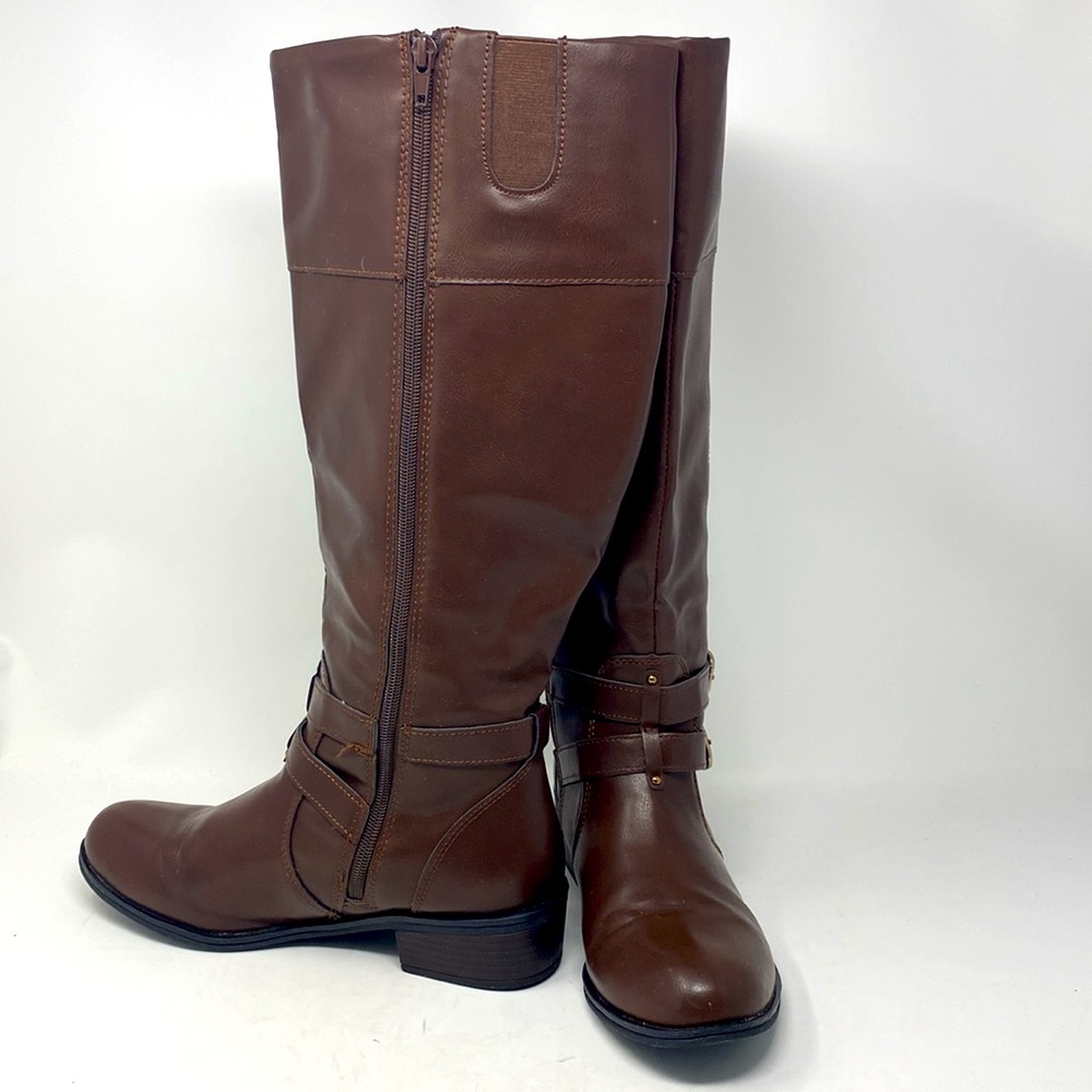 AZ Denver Dk Brown Boots size 8.5 Arizona Jean Co Knee Boots Zip Buckles